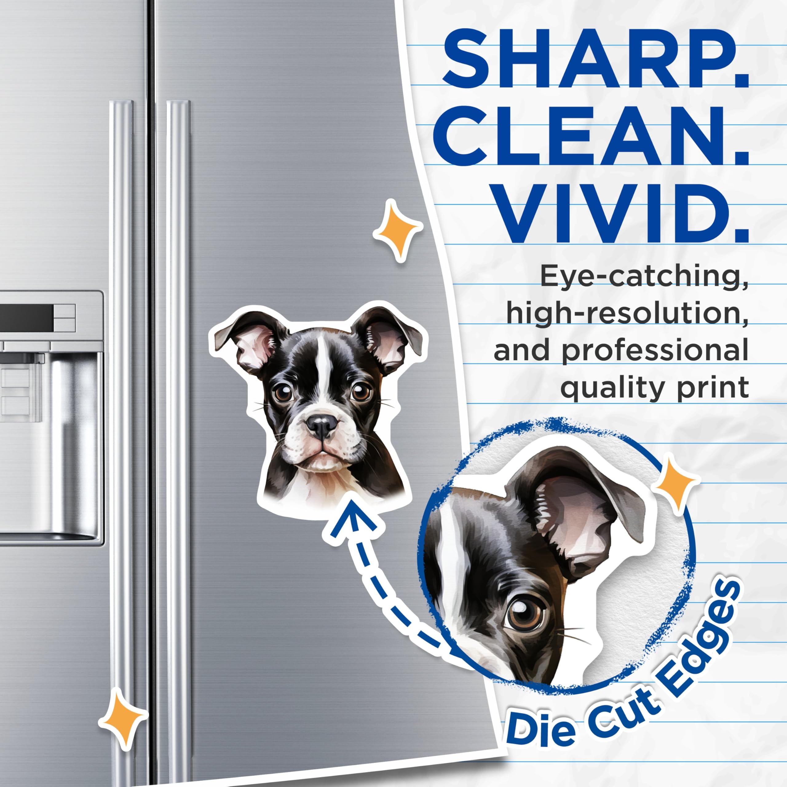 (2 Pack) Cute Boston Terrier Puppy Magnets - Dog Lover Fridge Decor - Pet Parent Animal Art Gift Set for Home - 5 Inches On Longest Side - Thick Durable Magnet - Made in USA - MAG25018
