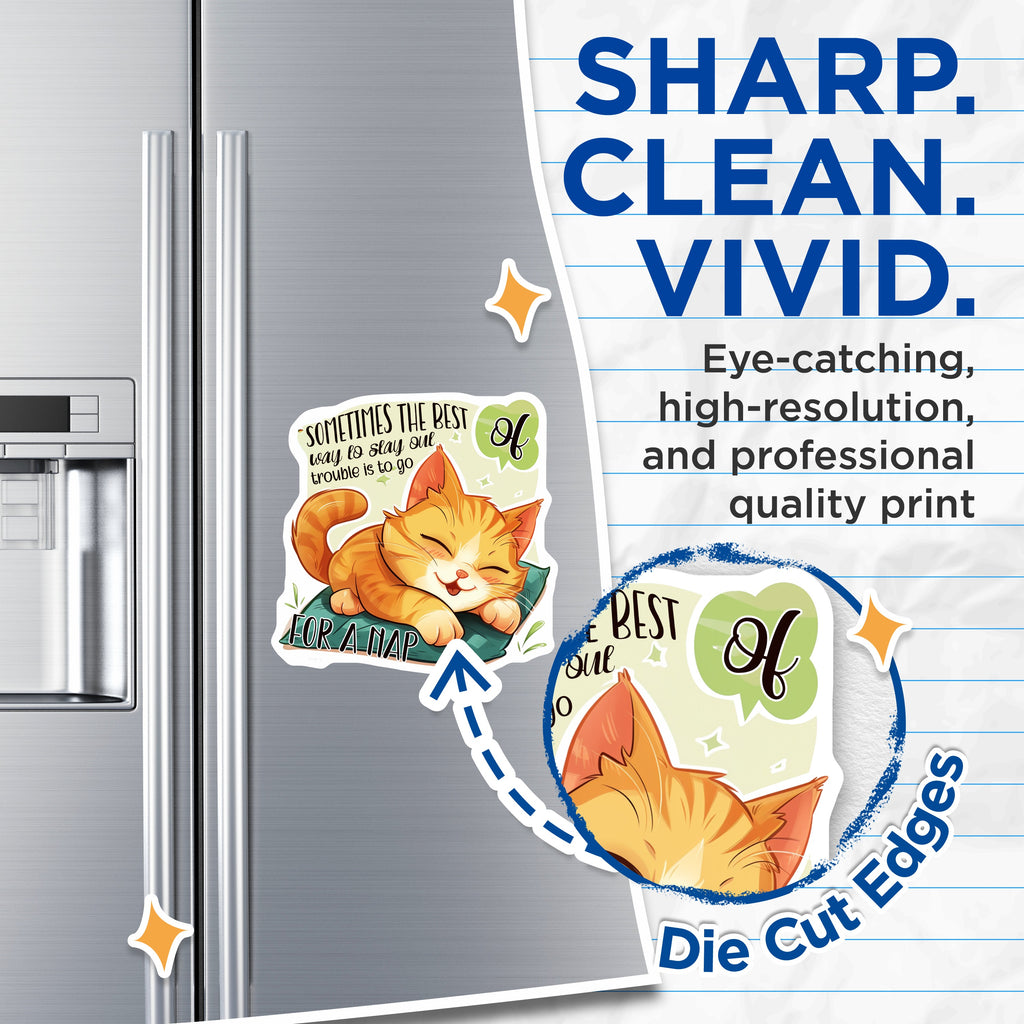 (2 Pack) Cute Cat Napping Magnets - Funny Sleep Quote - Refrigerator Decoration - 5 Inches On Longest Side - Thick Durable Magnet - Made in USA - MAG38286
