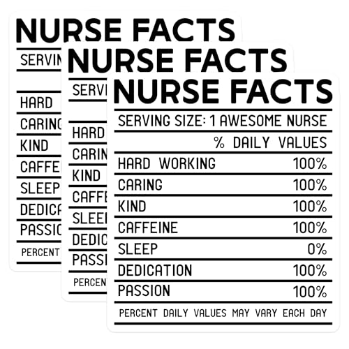 (3 Pack) Nurse Facts Decals - Funny Nurse - Awesome Nurse Decals - 3 Inches On Longest Side - Easy Peel & Apply - Made in USA - 3MCS7879