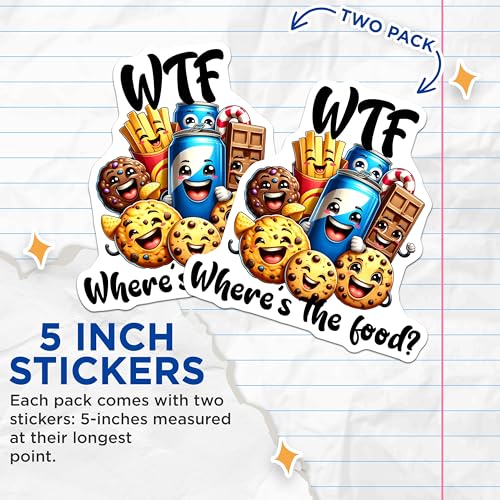 (2 Pack) WTF Where's The Food Stickers - 5" On Longest Side - Sticks to Smooth Flat Surfaces - Made in USA - BMCS8791 - BMCS8791