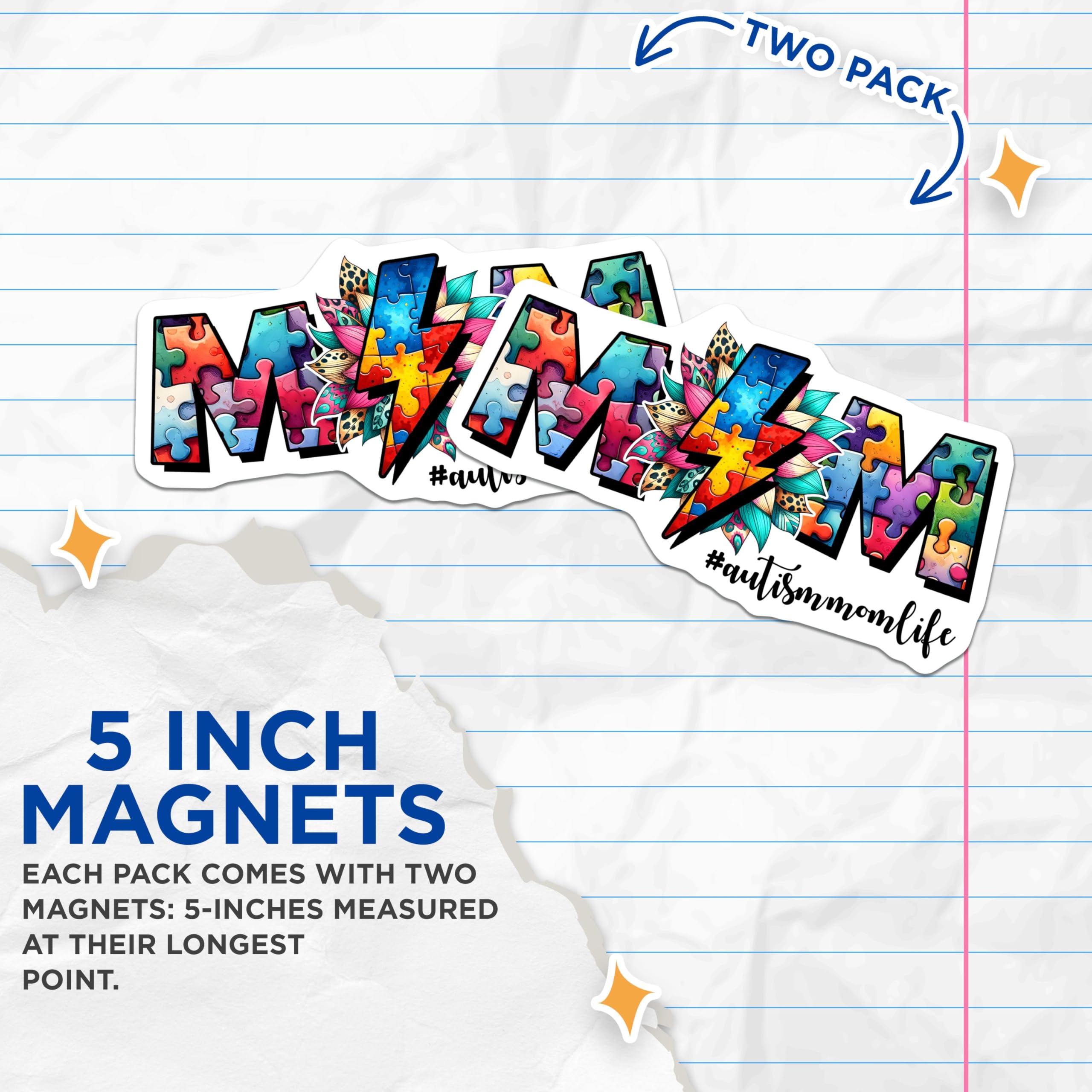(2 Pack) Autism Mom Life Magnets - Mom Puzzle Piece Decor - Autism Awareness Decor - 5" On Longest Side - for Cars, Fridges, Toolboxes - Made in USA - MAG8119