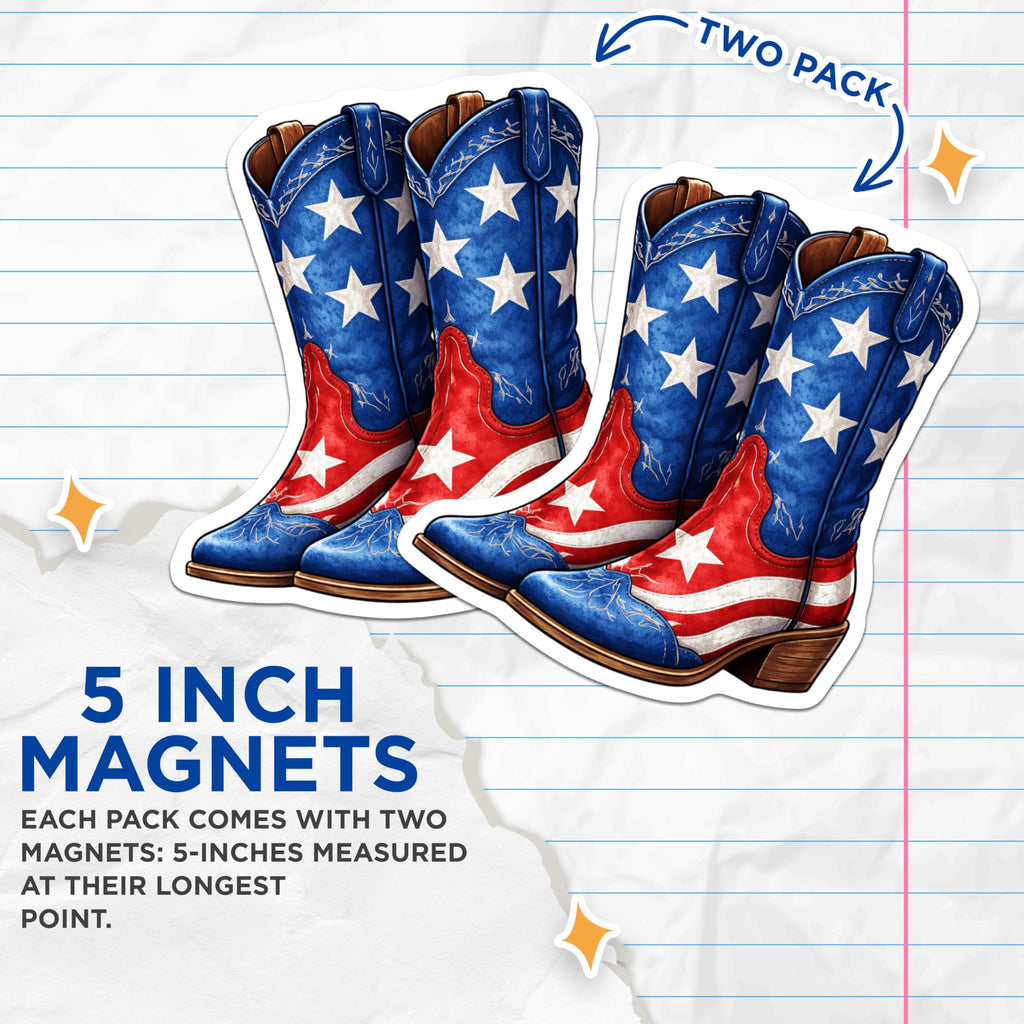 (2 Pack) American Flag Boots Magnets - Patriotic Western Decor - Stars Stripes Refrigerator Accent - 5 Inches On Longest Side - Thick Durable Magnet - Made in USA - MAG20339