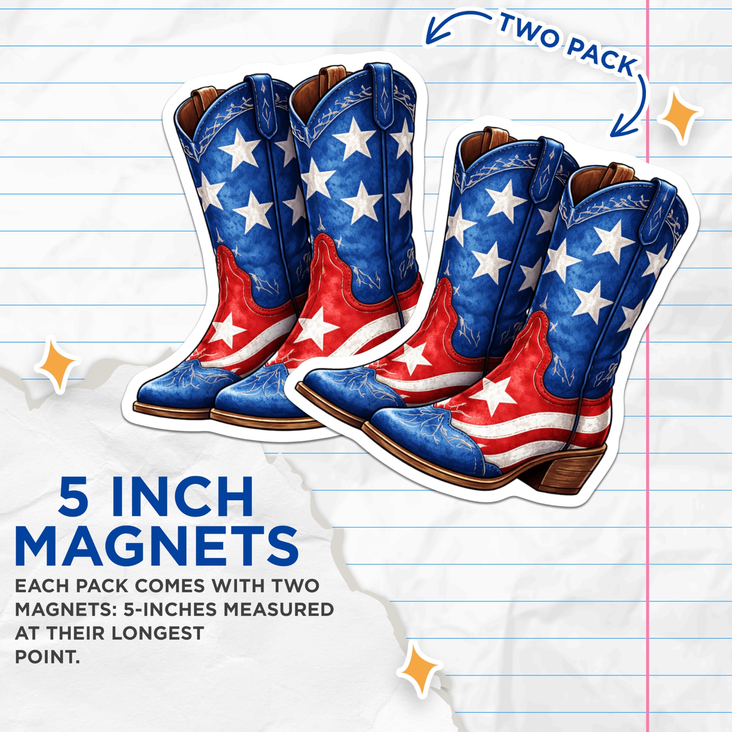 (2 Pack) American Flag Boots Magnets - Patriotic Western Decor - Stars Stripes Refrigerator Accent - 5 Inches On Longest Side - Thick Durable Magnet - Made in USA - MAG20339