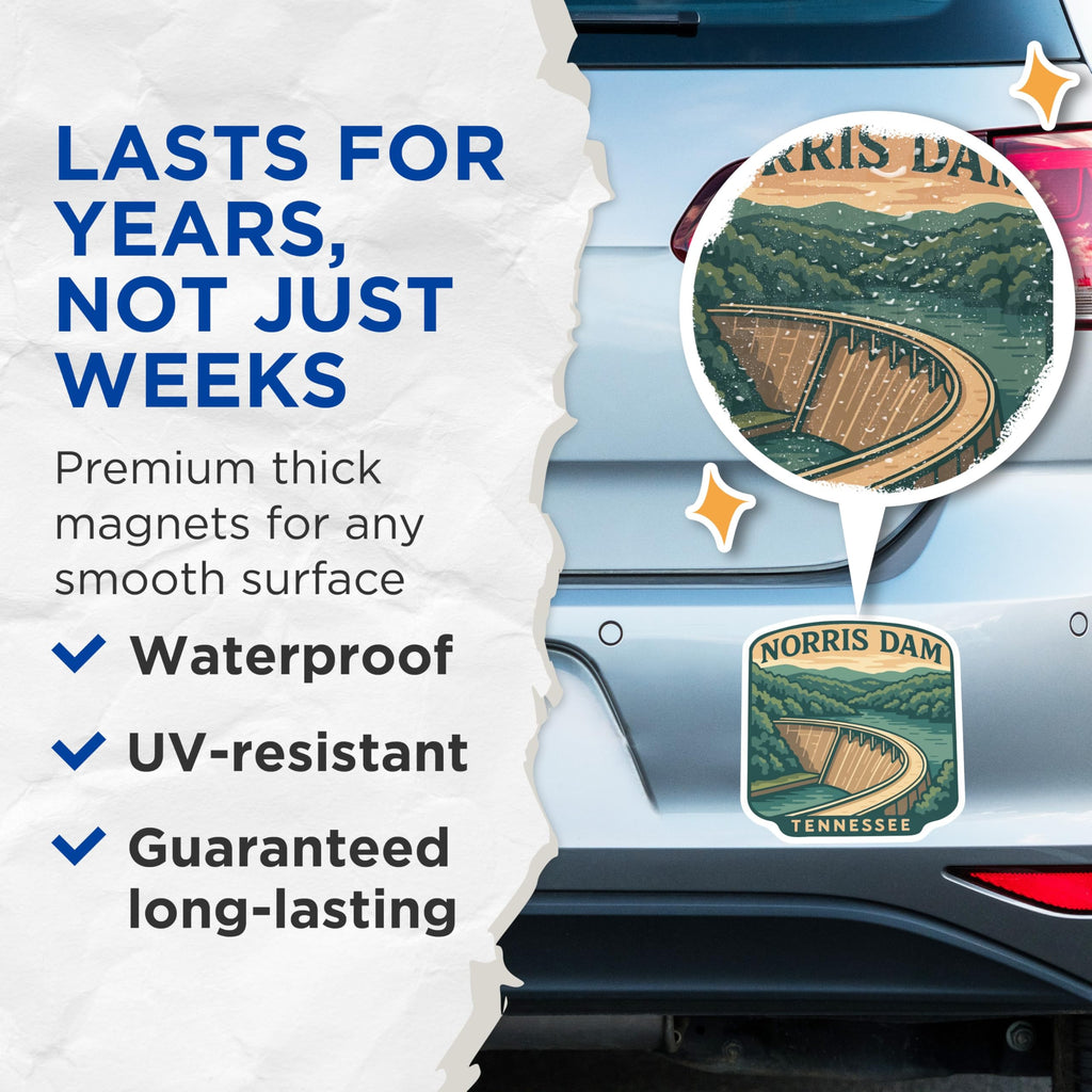 (2 Pack) Norris Dam Magnets - Tennessee Lake Art - Appalachian Mountains Souvenir - 5 Inches On Longest Side - Thick Durable Magnet - Made in USA - MAG19931