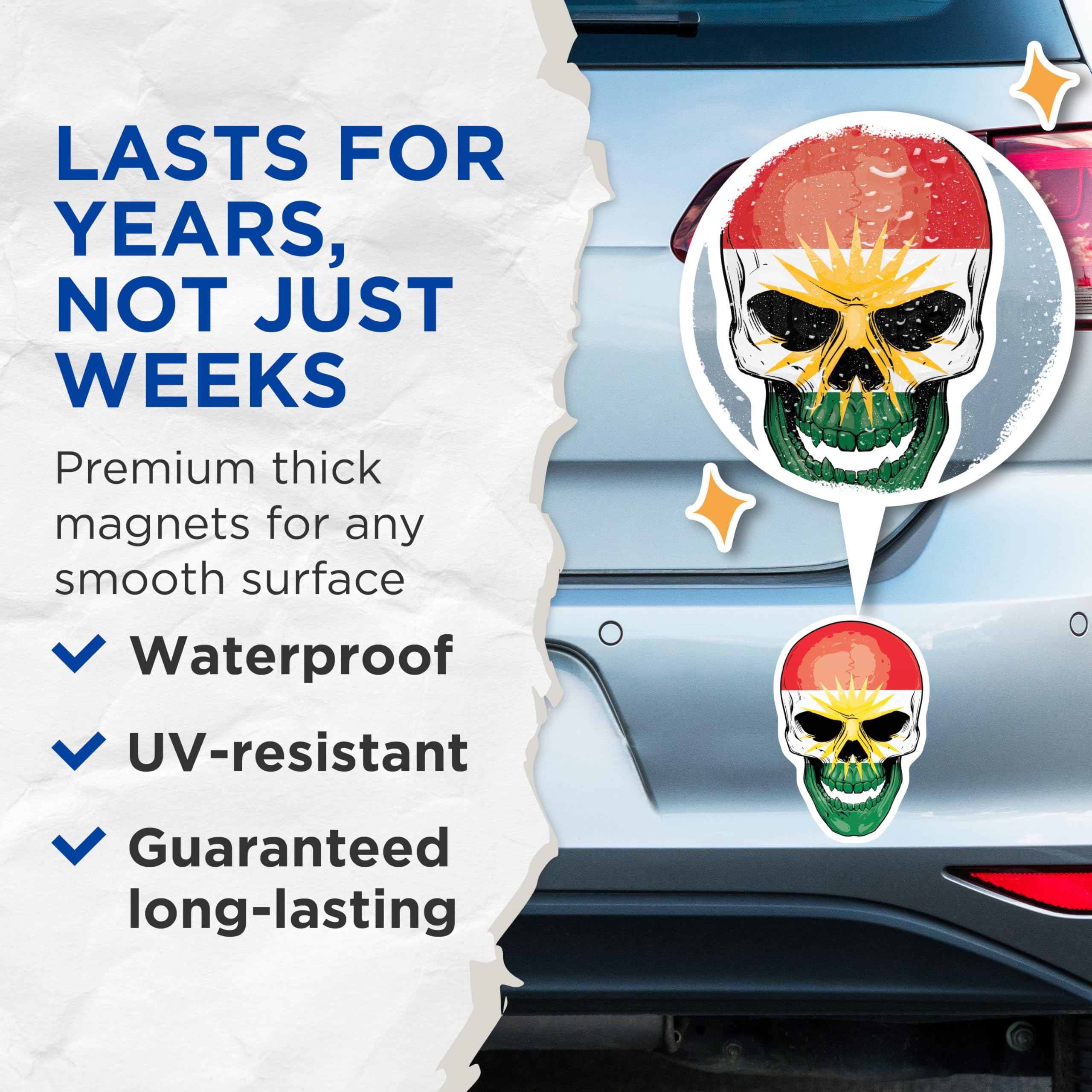 (2 Pack) Kurdish Flag Skull Magnets - Kurdistan Pride - Patriotic Decor - 5" On Longest Side - Premium Magnet - for Cars, Refrigerators, Toolboxes, Lockers - Made in USA - MAG18338