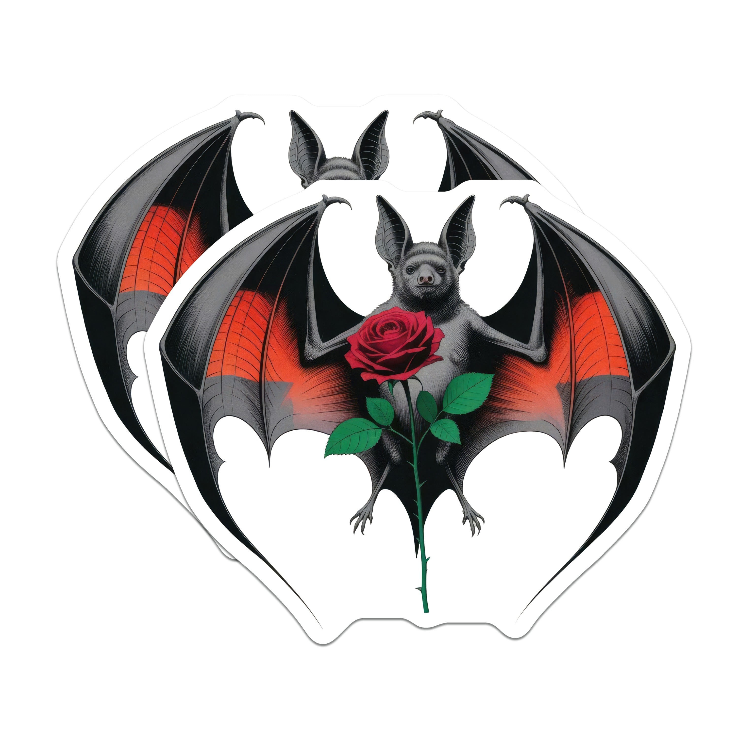 (2 Pack) Bat with Red Rose Magnets - Dark Romantic Fridge Decor - Spooky Animal Aesthetic - Unique Gothic Art - 5 Inches On Longest Side - Thick Durable Magnet - Made in USA - MAG37357