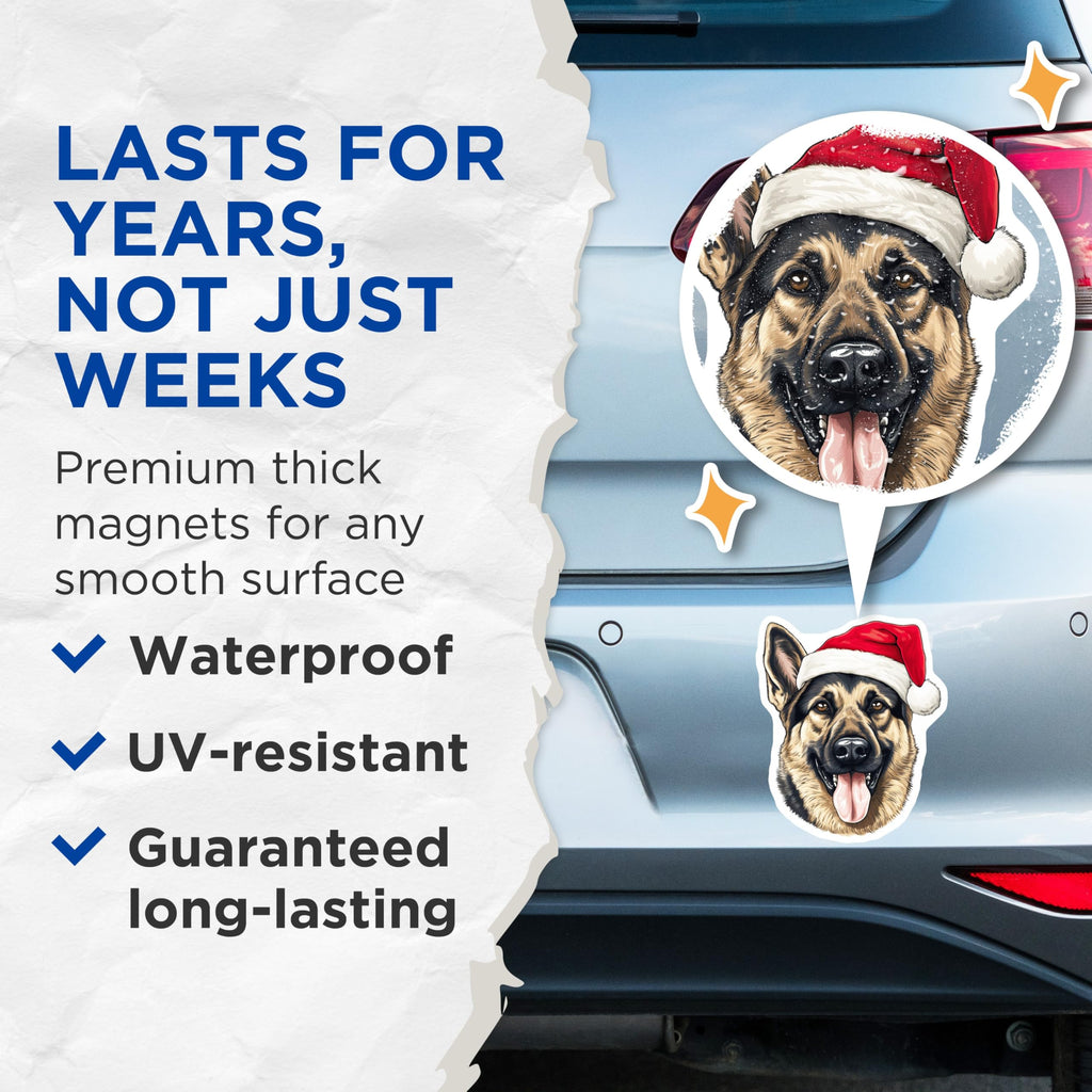 (2 Pack) German Shepherd Christmas Magnets - Holiday Dog Lover Decor - Pet Parent Festive Canine Item - 5 Inches On Longest Side - Thick Durable Magnet - Made in USA - MAG29686