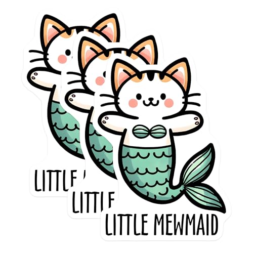 (3 Pack) Little Mewmaid Decals - Mermaid Cat - Funny Laptop Decals - 3 Inches On Longest Side - Easy Peel & Apply - Made in USA - 3MCS1911