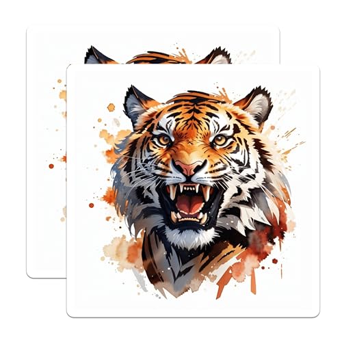 (2 Pack) Tiger Head Art Stickers - Roaring Tiger Vinyl Decals - 5" On Longest Side - Sticks to Smooth Flat Surfaces - Made in USA - BMCS8709 - BMCS8709