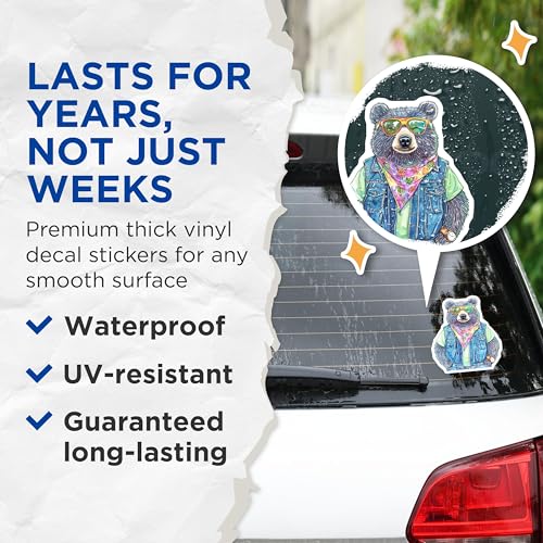 (2 Pack) Cool Bear Stickers - Fun Animal Stickers - Cute Animal Art - 5" On Longest Side - Sticks to Smooth Flat Surfaces - Made in USA - BMCS9504