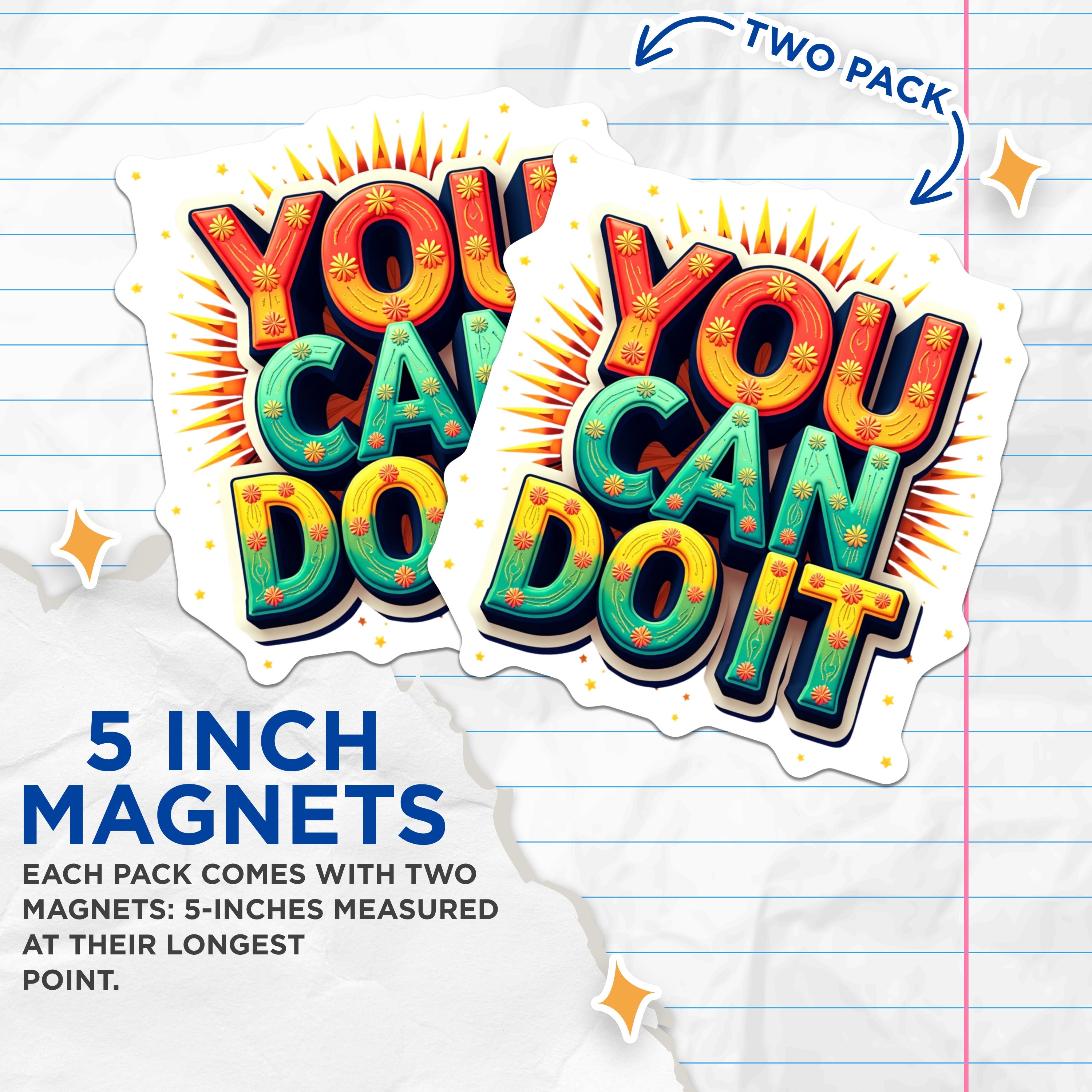(2 Pack) You Can Do It Magnets - Motivational Fridge Decor - Positive Quote Encouragement for Students Office Locker - 5 Inches On Longest Side - Thick Durable Magnet - Made in USA - MAG36195
