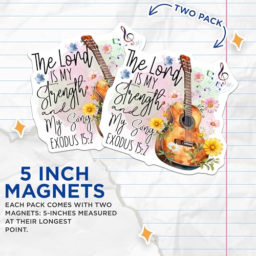(2 Pack) The Lord is My Strength and My Song Magnets - Inspirational Words - Guitar Music Deco - Bible Verse DÃƒÂ©cor Magnets - 5" On Longest Side - for Cars, Fridges, Toolboxes - Made in USA - MAG4309