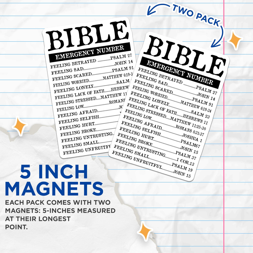 (2 Pack) Bible Emergency Number Magnets - Scripture Reference Guide - Christian Faith Inspiration - 5 Inches On Longest Side - Thick Durable Magnet - Made in USA - MAG20108