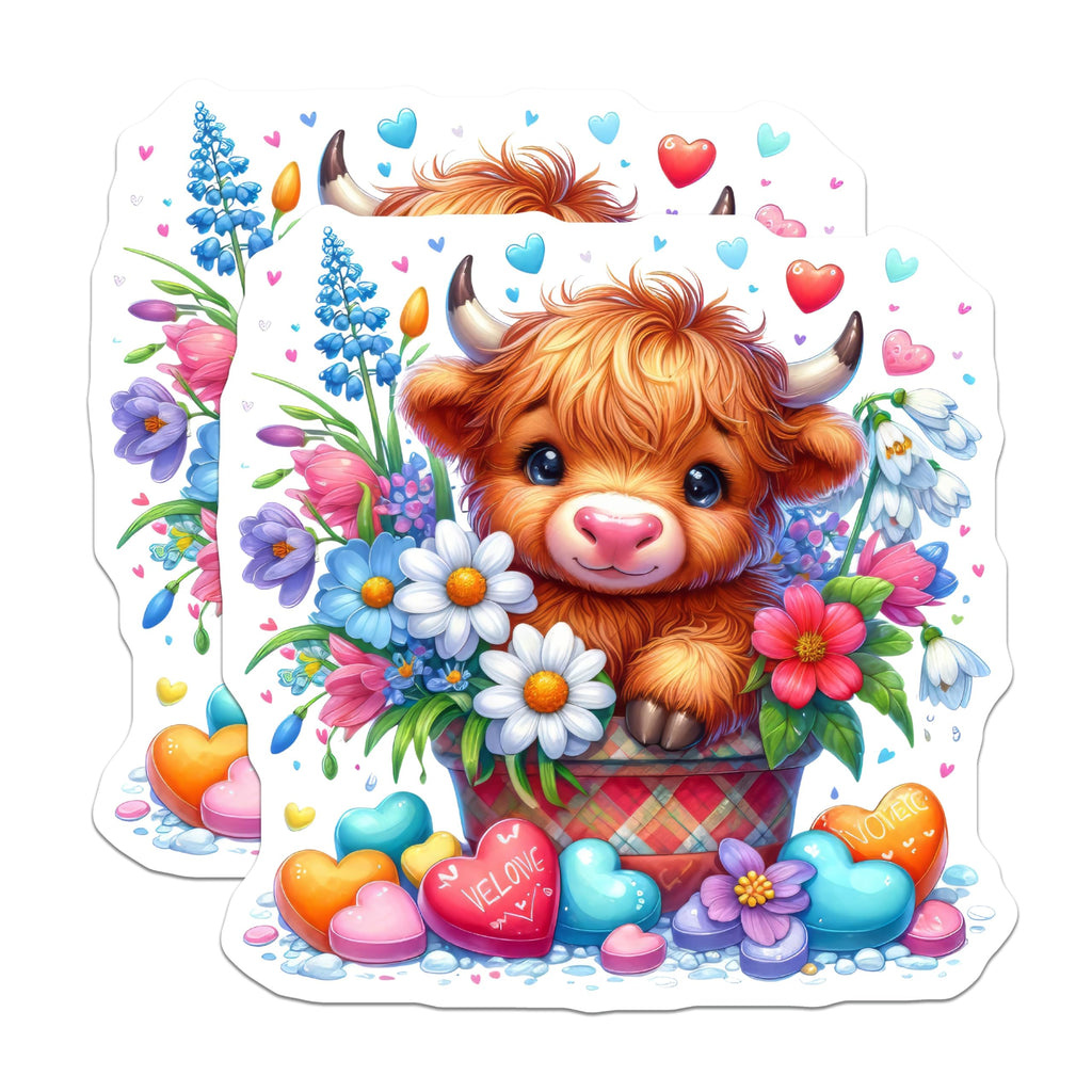 (2 Pack) Highland Cow Magnets - Floral Spring Decor - Cute Animal Magnets - 5" On Longest Side - Premium Magnet - for Cars, Refrigerators, Toolboxes, Lockers - Made in USA - MAG15941