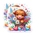 (2 Pack) Highland Cow Magnets - Floral Spring Decor - Cute Animal Magnets - 5" On Longest Side - Premium Magnet - for Cars, Refrigerators, Toolboxes, Lockers - Made in USA - MAG15941