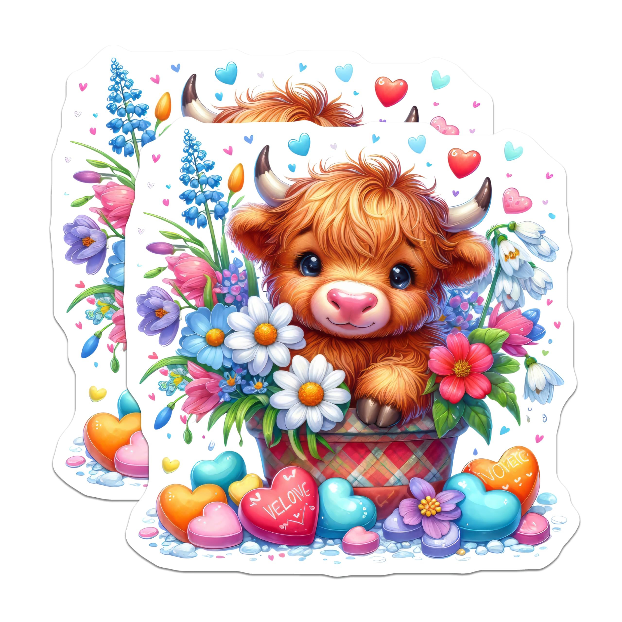 (2 Pack) Highland Cow Magnets - Floral Spring Decor - Cute Animal Magnets - 5" On Longest Side - Premium Magnet - for Cars, Refrigerators, Toolboxes, Lockers - Made in USA - MAG15941