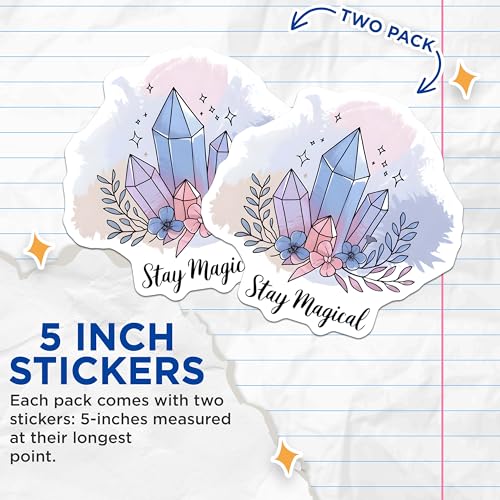 (2 Pack) Stay Magical Crystal Stickers - Inspirational Quote Stickers - Pastel Aesthetic Stickers - Spiritual Decor - 5" On Longest Side - Sticks to Smooth Flat Surfaces - Made in USA - BMCS6506
