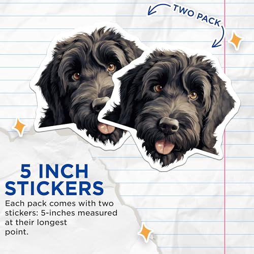 (2 Pack) Cute Dog Face Stickers - Puppy Art Decals - Pet Lover Gift - 5" On Longest Side - Sticks to Smooth Flat Surfaces - Made in USA - BMCS9874