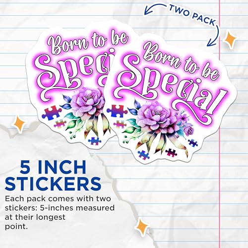 (2 Pack) Born to be Special Stickers - Motivational Sticker - Flower Puzzle Stickers for Scrapbooking - 5" On Longest Side - Sticks to Smooth Flat Surfaces - Made in USA - BMCS6518