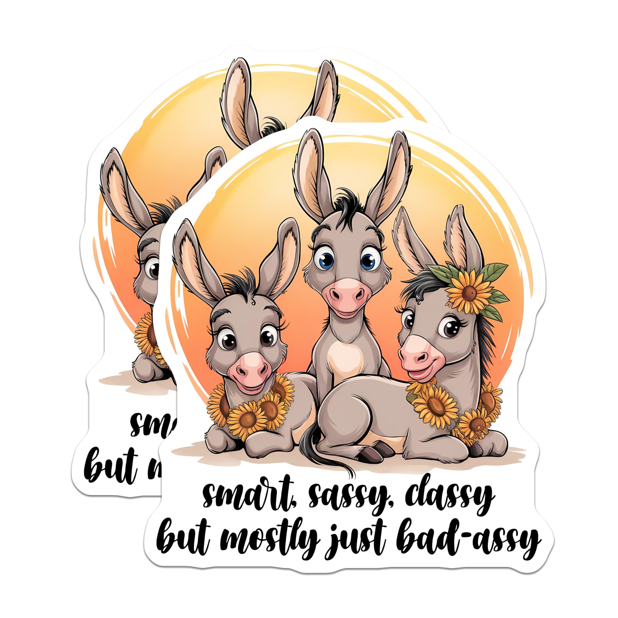 (2 Pack) Cute Donkey Magnets - Funny Animal Magnets - Sassy Donkey Quotes Magnets - Sunflower Decor Magnets - 5" On Longest Side - for Cars, Refrigerators, Toolboxes, Lockers - Made in USA BMCS3331