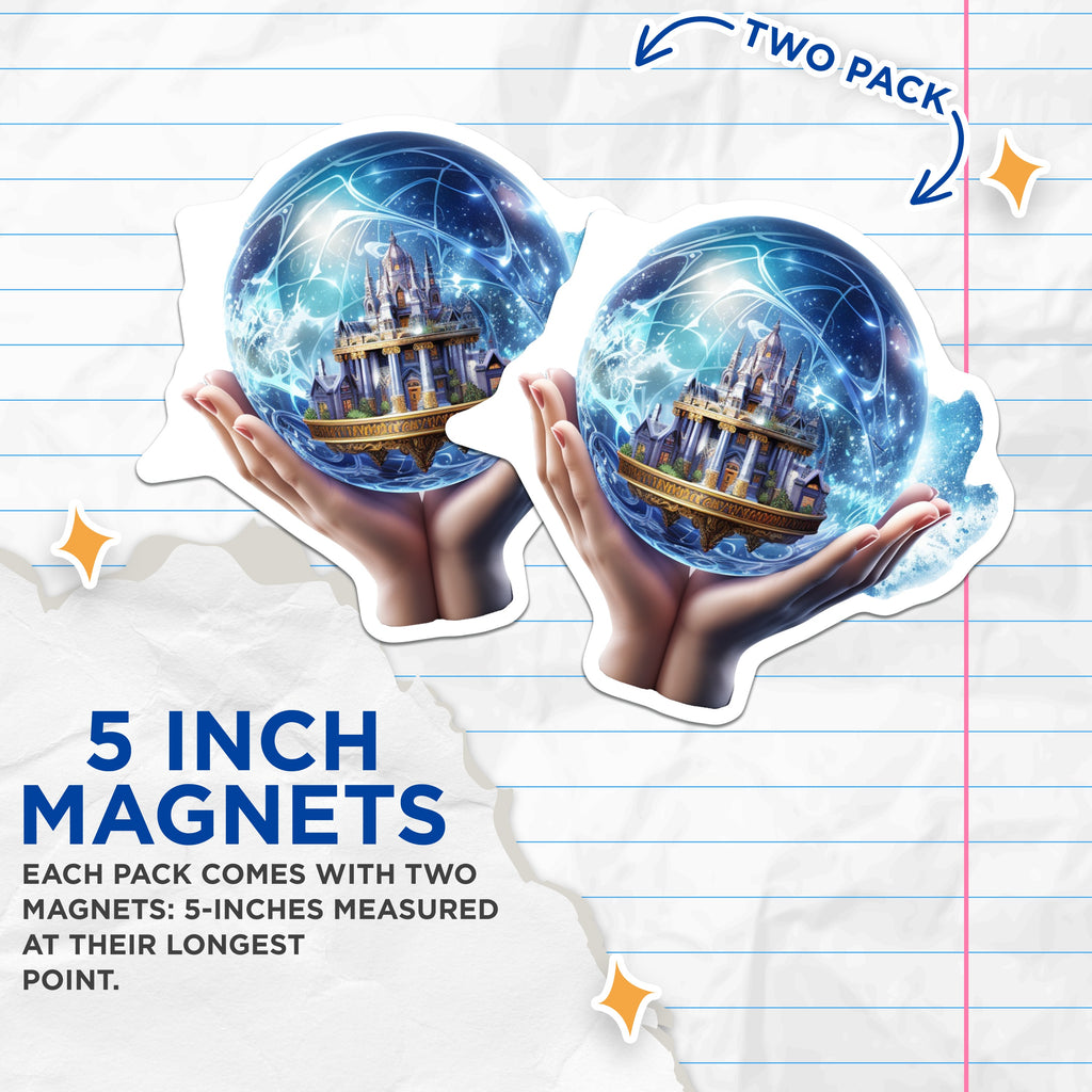 (2 Pack) Fantasy Castle Magnets - Magical Orb Decor - Mystical Home Adornments - 5 Inches On Longest Side - Thick Durable Magnet - Made in USA - MAG36606