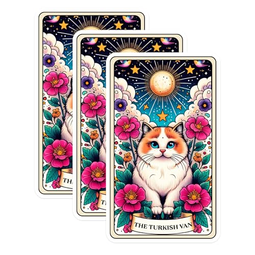 (3 Pack) Turkish Van Cat Decals - Tarot Card Decal - Laptop Decal - 3 Inches On Longest Side - Easy Peel & Apply - Made in USA - 3MCS0122