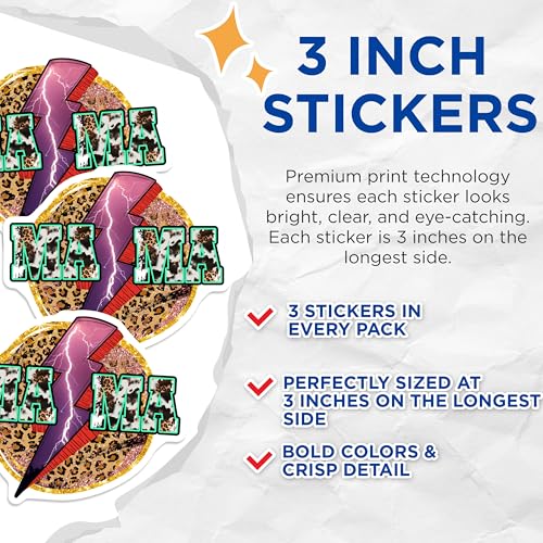 (3 Pack) Leopard Print Mama Decals - Lightning Bolt Decal - Trendy Laptop Decal - 3 Inches On Longest Side - Easy Peel & Apply - Made in USA - 3MCS4384