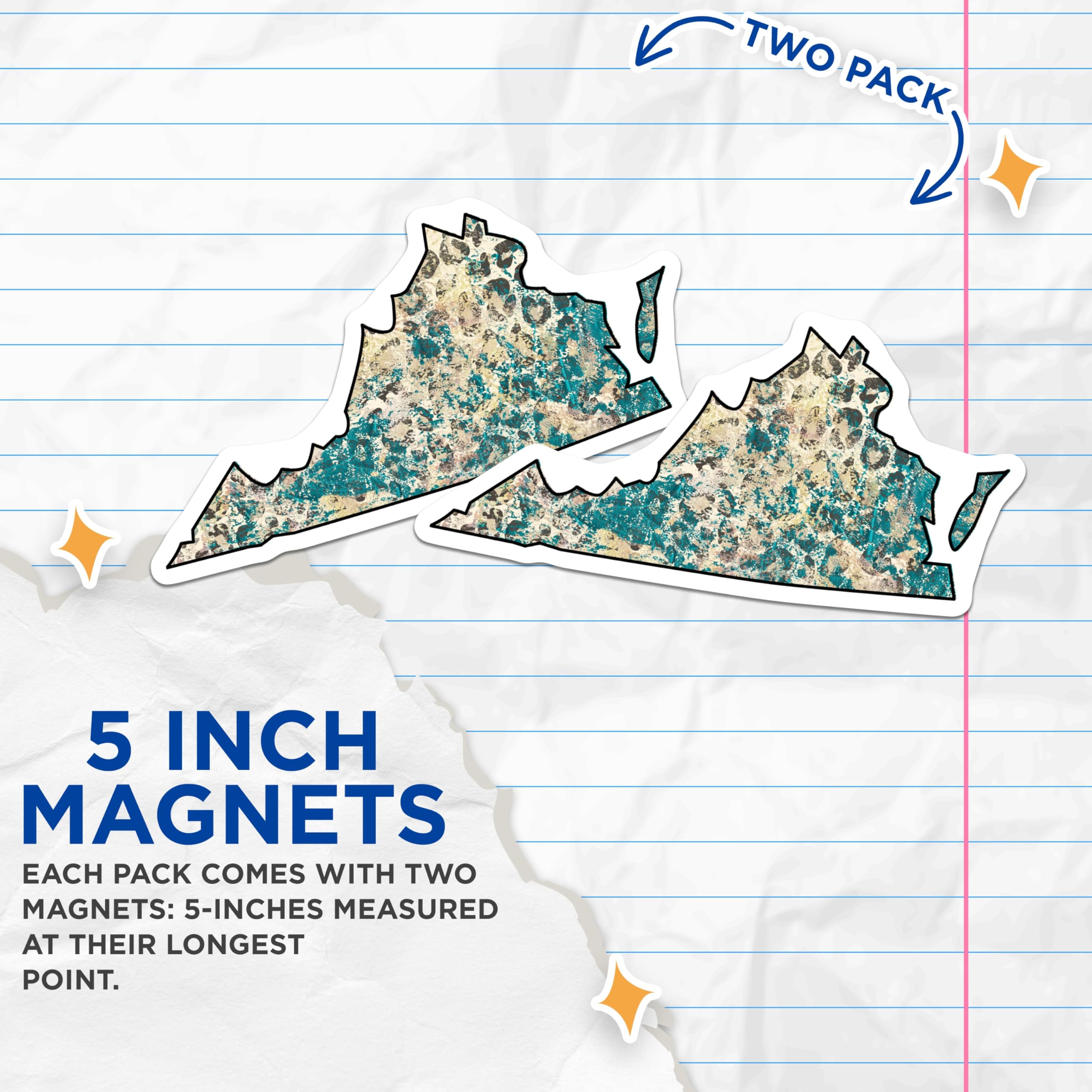 (2 Pack) Virginia State Magnets - Teal and Beige Abstract - Fridge Decor - 5" On Longest Side - Premium Magnet - for Cars, Refrigerators, Toolboxes, Lockers - Made in USA - MAG17902