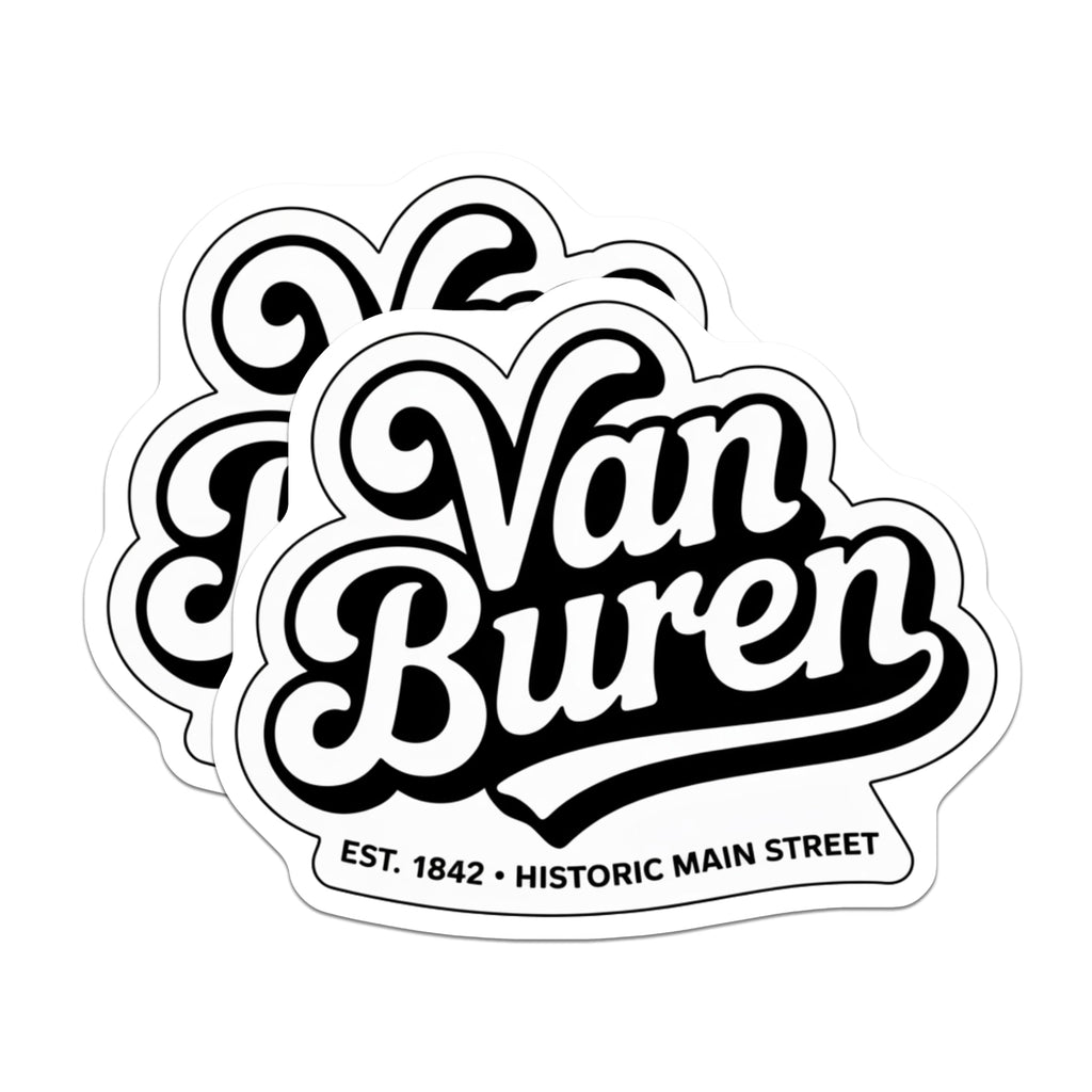 (2 Pack) Van Buren Magnets - Historic Main Street Landmark Souvenir - Est 1842 Black White Retro Town Refrigerator Magnets - 5 Inches On Longest Side - Thick Durable Magnet - Made in USA - MAG19381
