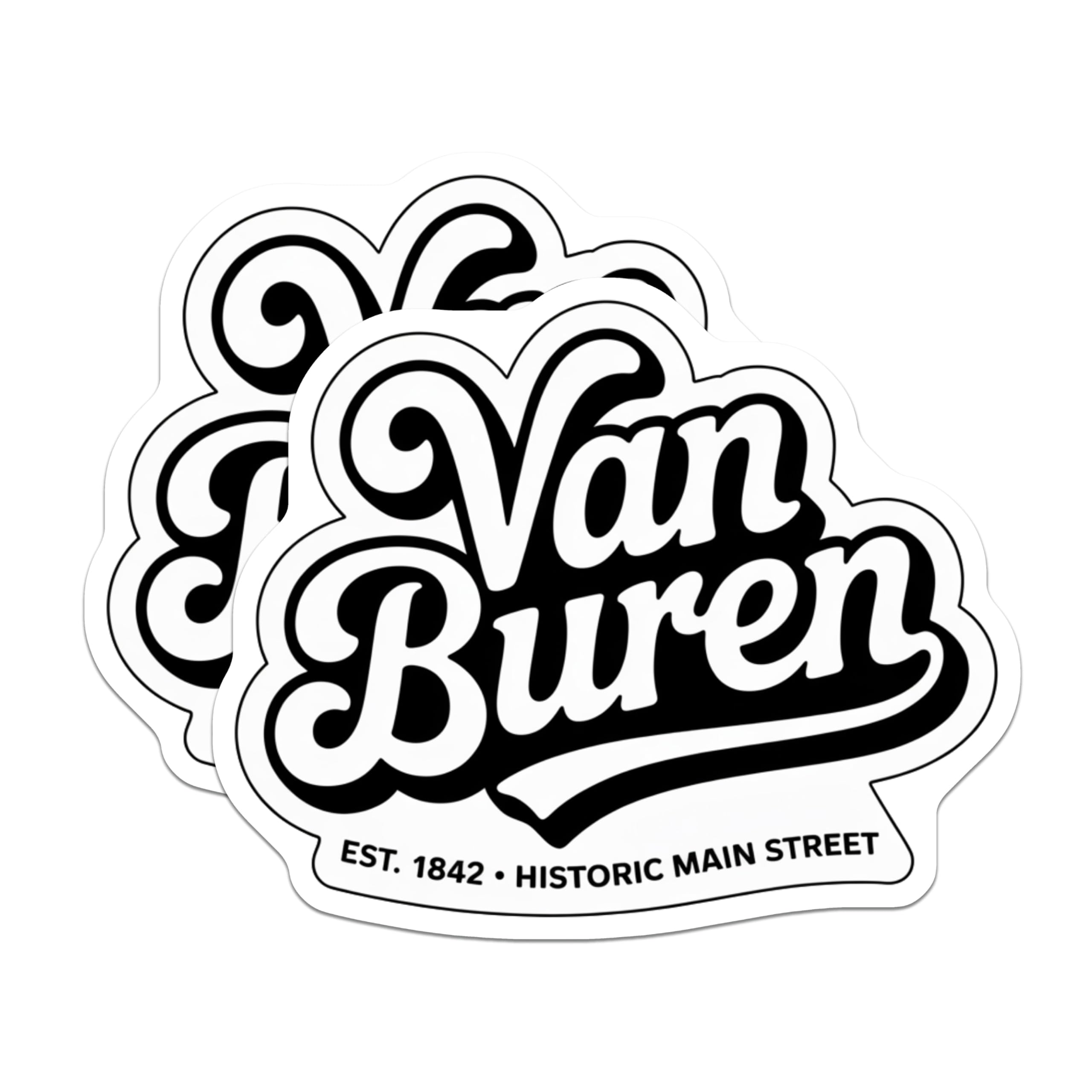 (2 Pack) Van Buren Magnets - Historic Main Street Landmark Souvenir - Est 1842 Black White Retro Town Refrigerator Magnets - 5 Inches On Longest Side - Thick Durable Magnet - Made in USA - MAG19381