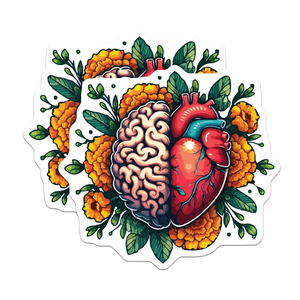 (2 Pack) Brain Heart Anatomy Magnets - Floral Mind Emotion Artistic Design - Psychological Body Organ Aesthetic Decor - 5 Inches On Longest Side - Thick Durable Magnet - Made in USA - MAG19835