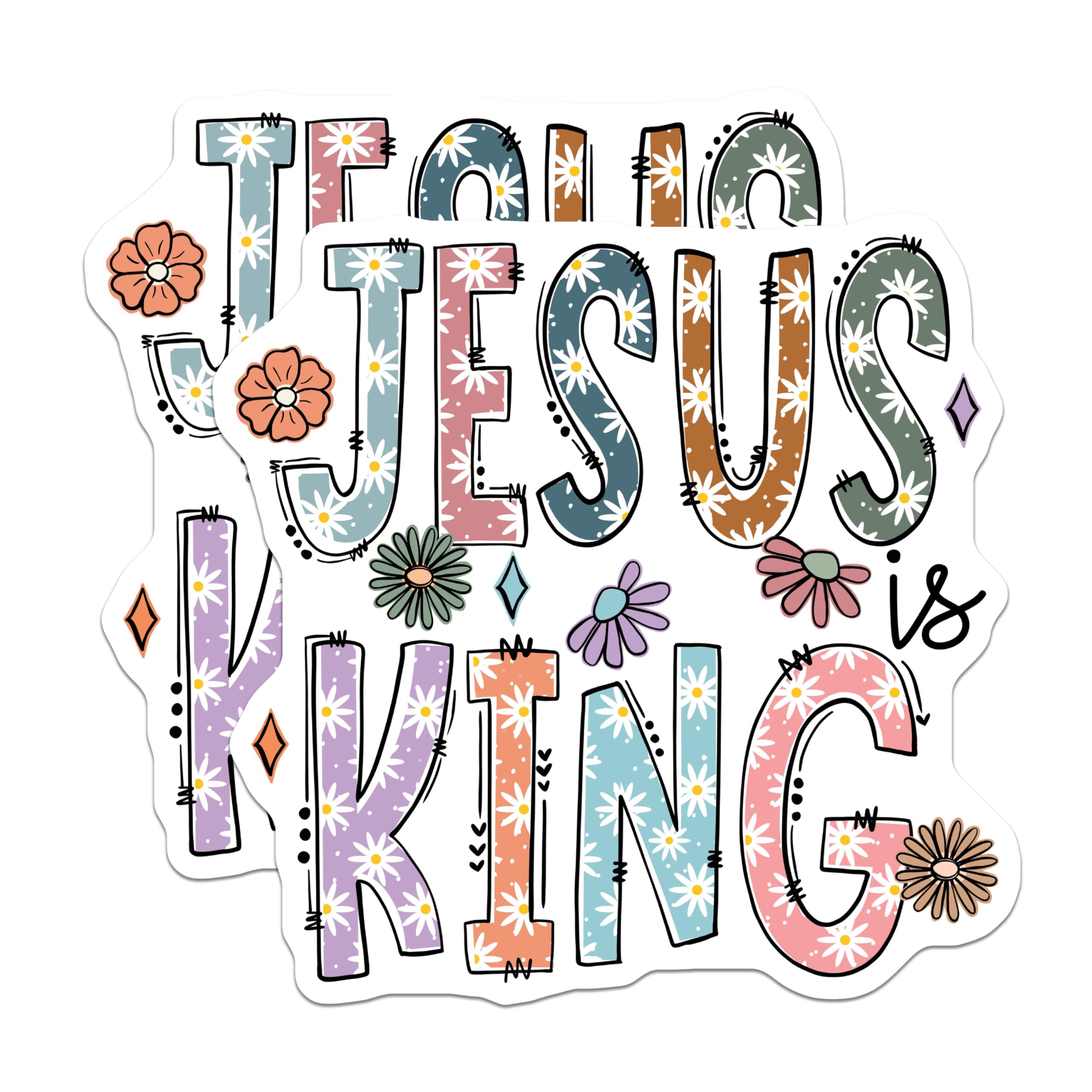 (2 Pack) Jesus is King Magnets - Boho Daisy Christian Decor - Inspirational Faith Art - 5 Inches On Longest Side - Thick Durable Magnet - Made in USA - MAG21858
