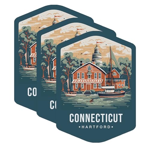 (3 Pack) Connecticut Decals - Hartford Travel Decal - New England Laptop Decal - 3 Inches On Longest Side - Easy Peel & Apply - Made in USA - 3MCS0348