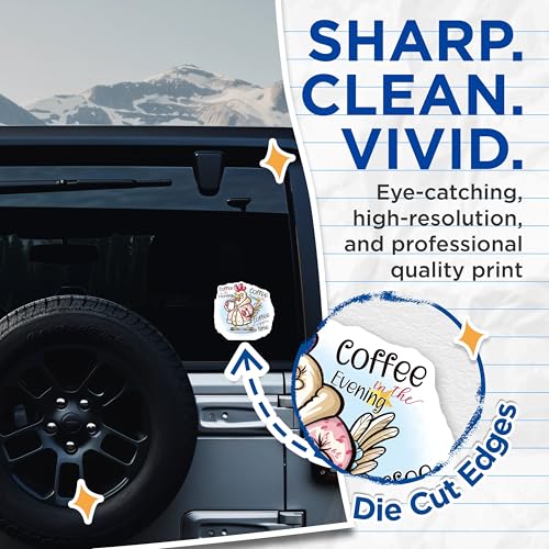 (2 Pack) Coffee Chicken Stickers - Morning Coffee Stickers - Funny Coffee Lover Stickers - 5" On Longest Side - Sticks to Smooth Flat Surfaces - Made in USA - BMCS4359