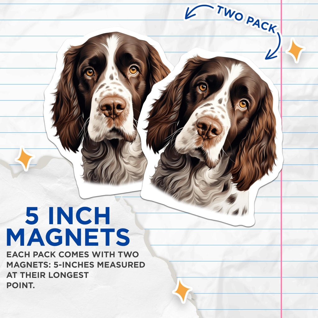 (2 Pack) Springer Spaniel Dog Magnets - Realistic Pet Portrait Art - Dog Owner Home Decor Accent for Refrigerator Locker - 5 Inches On Longest Side - Thick Durable Magnet - Made in USA - MAG26081
