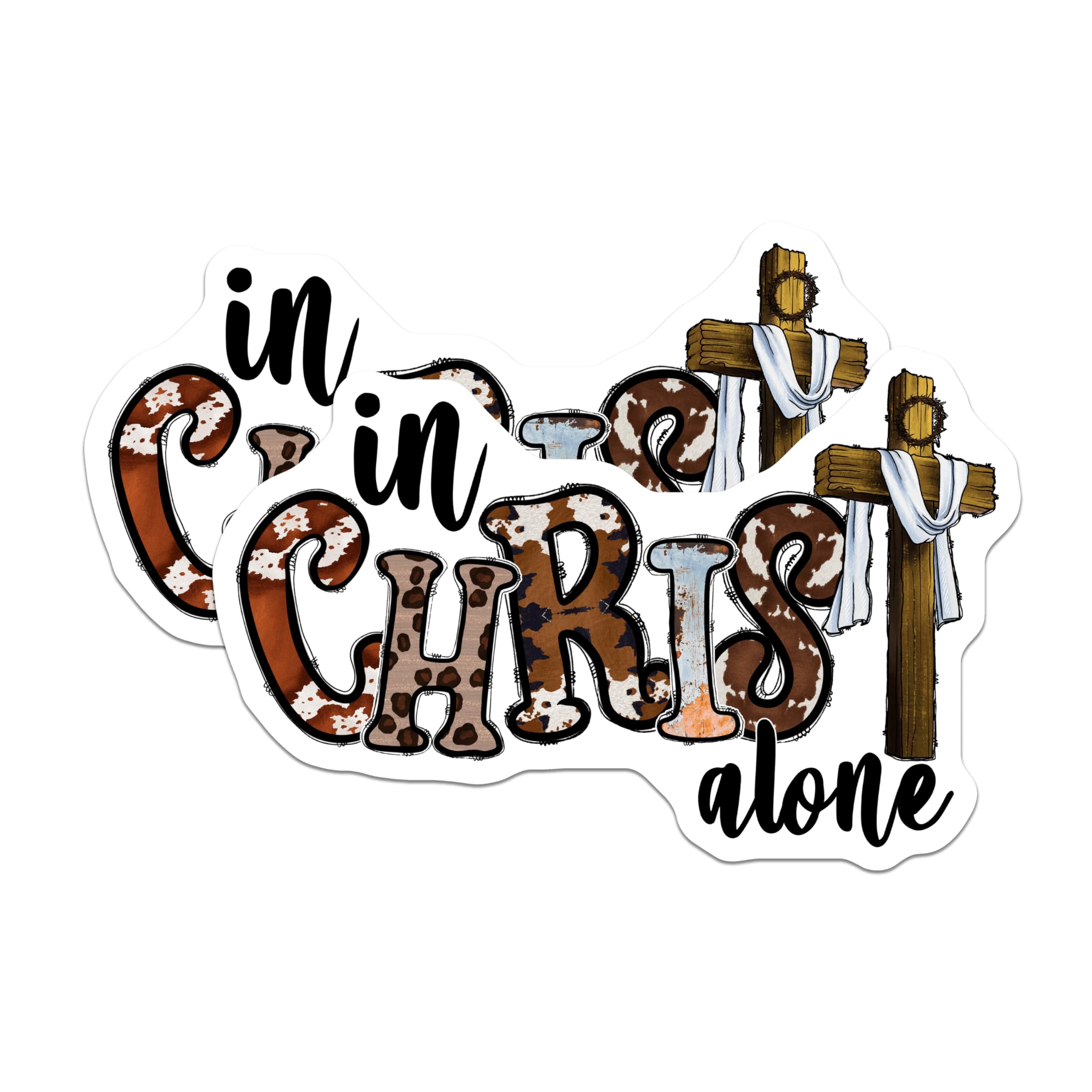 (2 Pack) in Christ Alone Magnets - Western Christian Decor - Faith Based Inspiration - Rustic Farmhouse - 5 Inches On Longest Side - Thick Durable Magnet - Made in USA - MAG29071