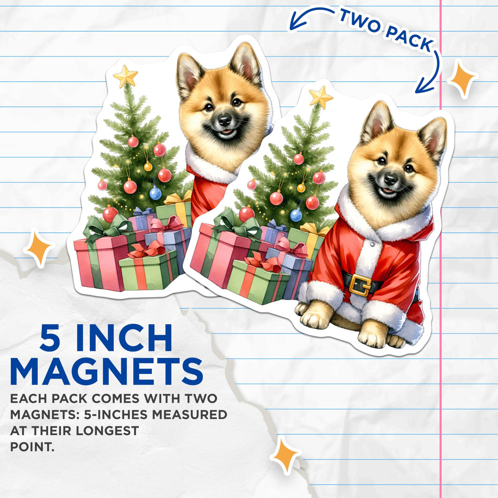 (2 Pack) Santa Pomeranian Dog Magnets - Christmas Puppy Decor - Festive Refrigerator Accessories - 5 Inches On Longest Side - Thick Durable Magnet - Made in USA - MAG23835