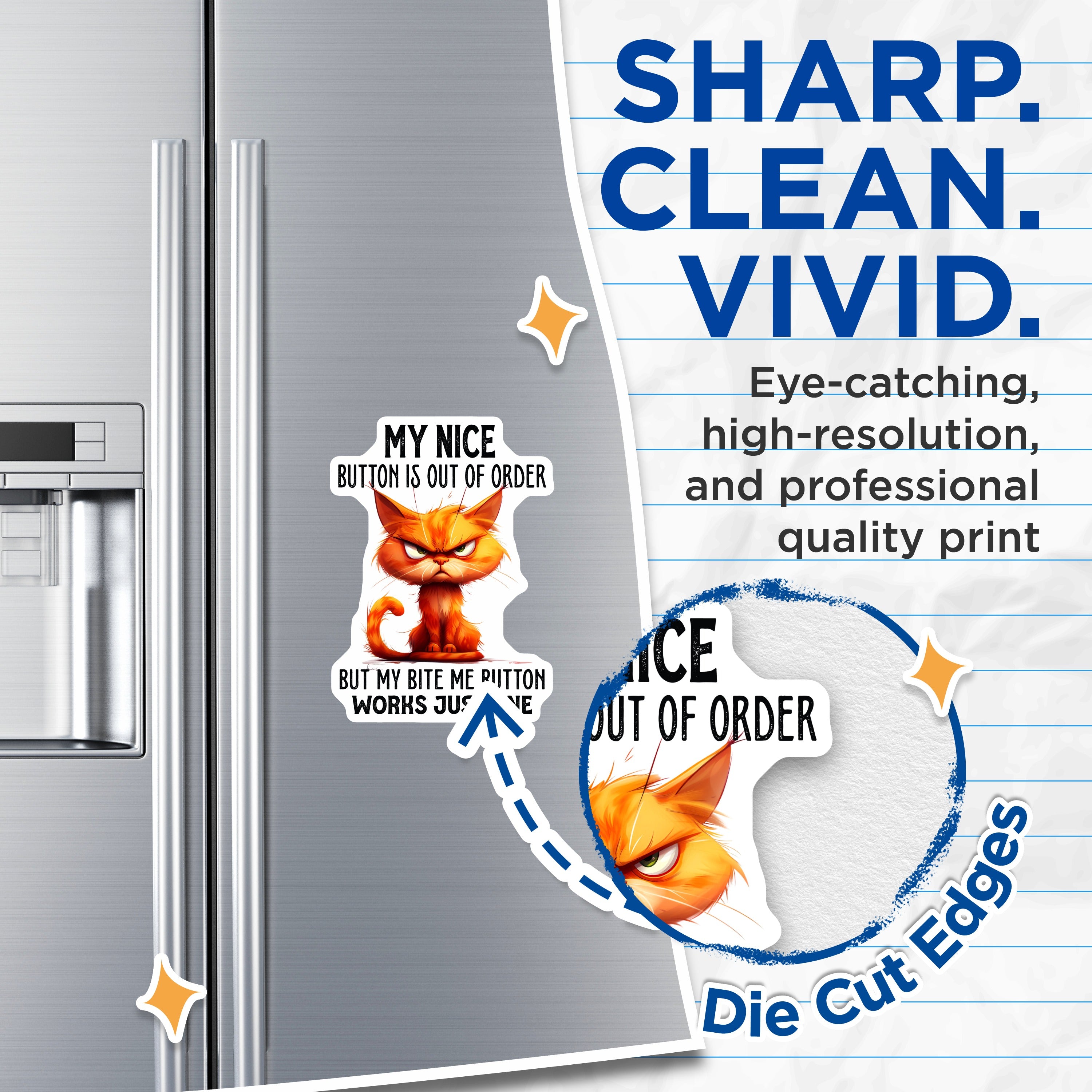 (2 Pack) Grumpy Cat Magnets - My Nice Button is Out of Order - Funny Sarcastic Feline Refrigerator Decor - 5 Inches On Longest Side - Thick Durable Magnet - Made in USA - MAG39674