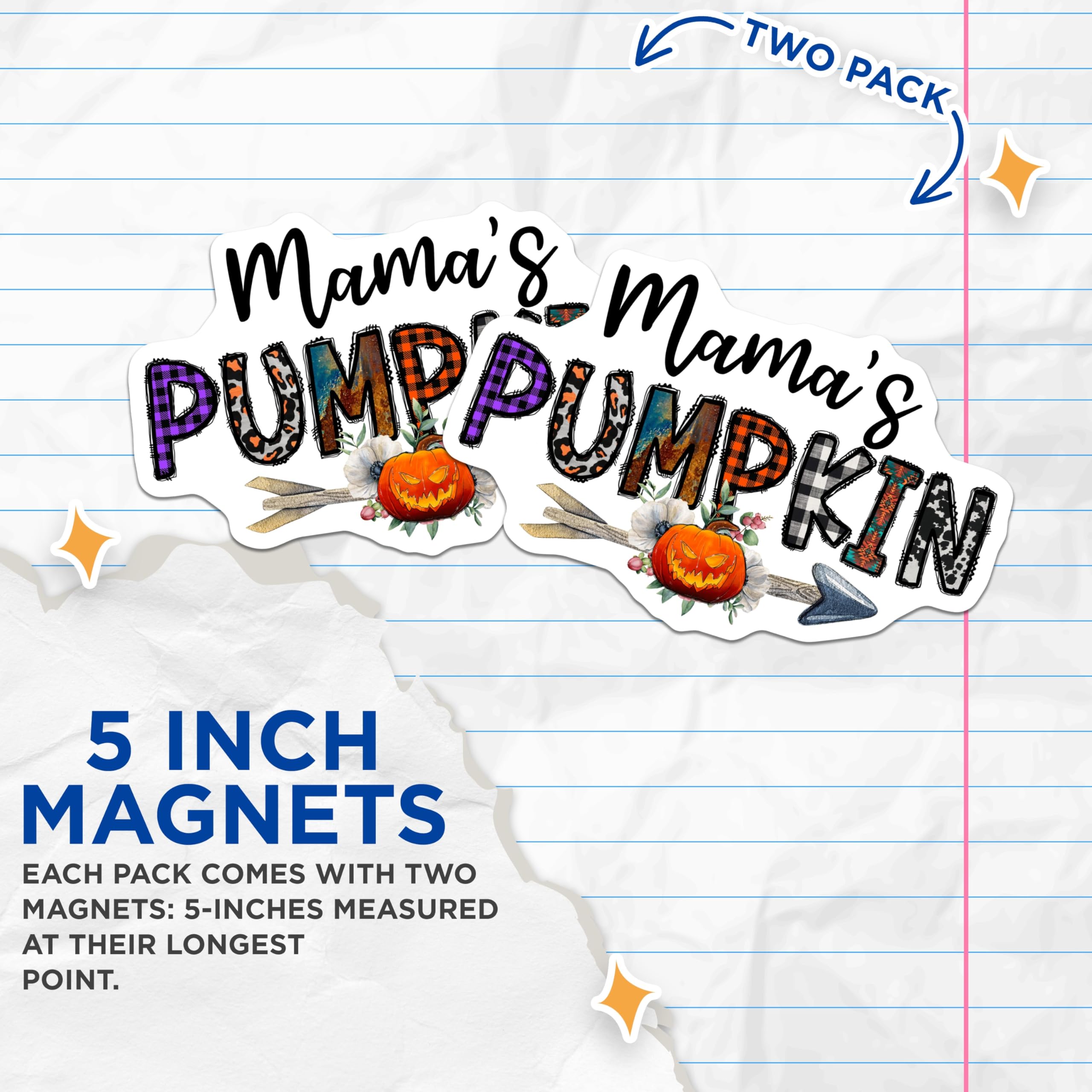 (2 Pack) Mama's Pumpkin Magnets - Halloween Farmhouse Decor - Rustic Fall Refrigerator Accents - 5 Inches On Longest Side - Thick Durable Magnet - Made in USA - MAG27312