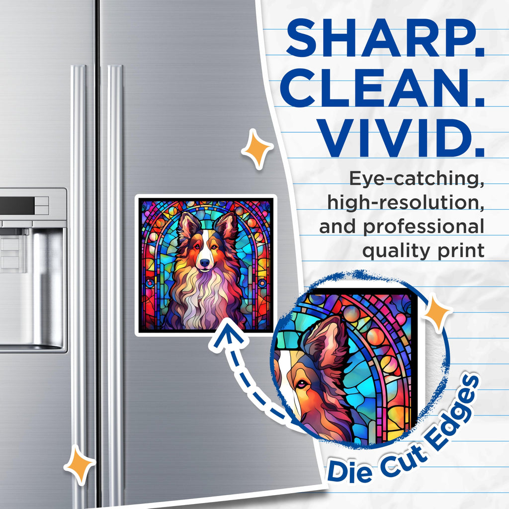 (2 Pack) Sheltie Dog Magnets - Stained Glass Look - Collie Dog Refrigerator Magnet - 5" On Longest Side - Premium Magnet - for Cars, Refrigerators, Toolboxes, Lockers - Made in USA - MAG15554