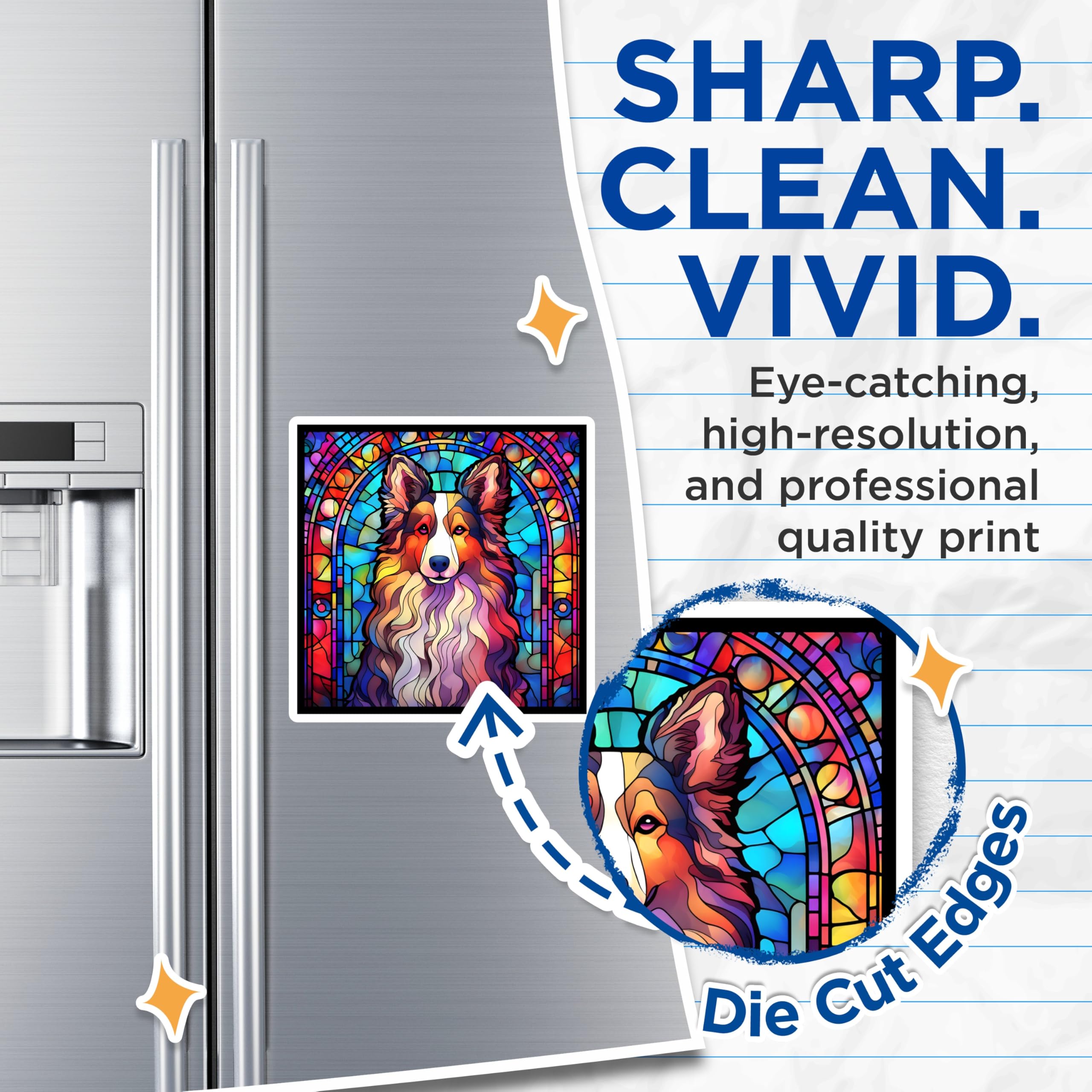 (2 Pack) Sheltie Dog Magnets - Stained Glass Look - Collie Dog Refrigerator Magnet - 5" On Longest Side - Premium Magnet - for Cars, Refrigerators, Toolboxes, Lockers - Made in USA - MAG15554