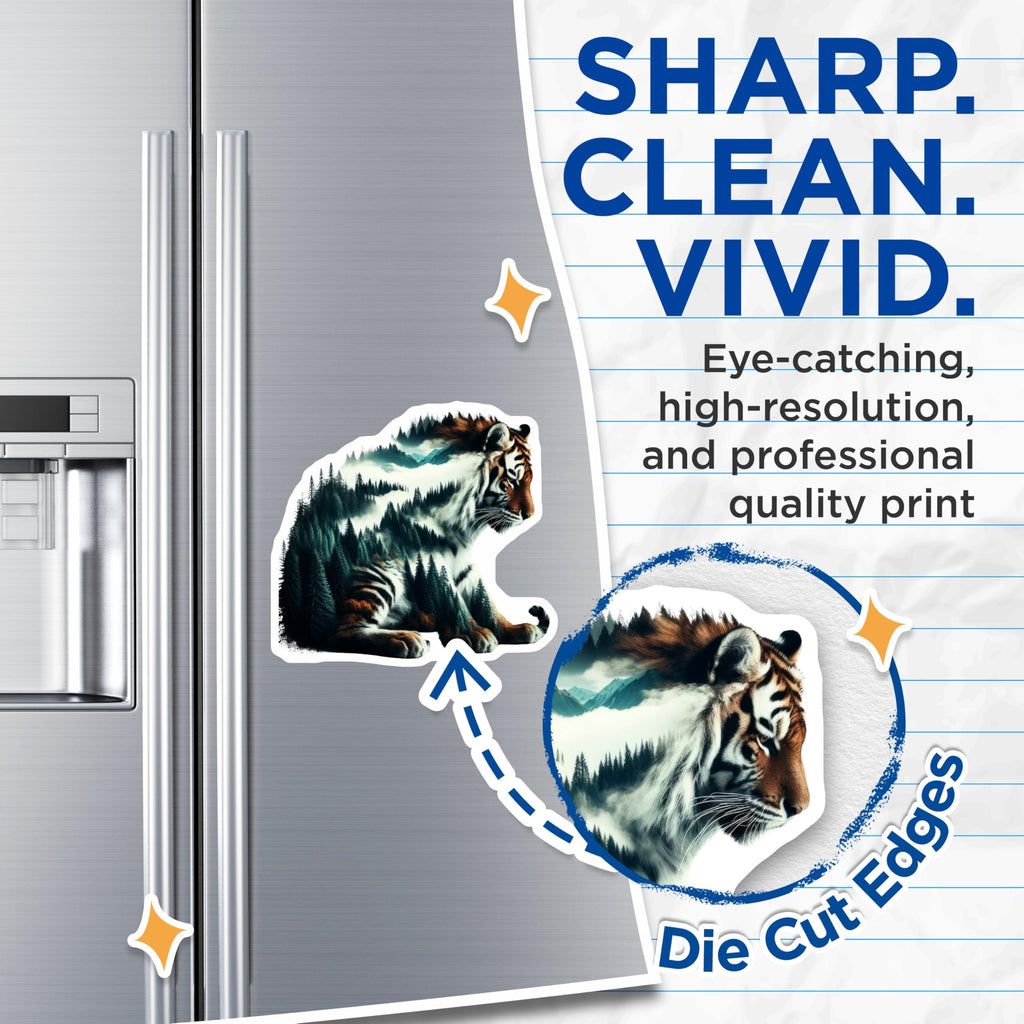 (2 Pack) Tiger Magnets - Forest Animals - Nature Inspired Home Decor - 5" On Longest Side - Premium Magnet - for Cars, Refrigerators, Toolboxes, Lockers - Made in USA - MAG14555