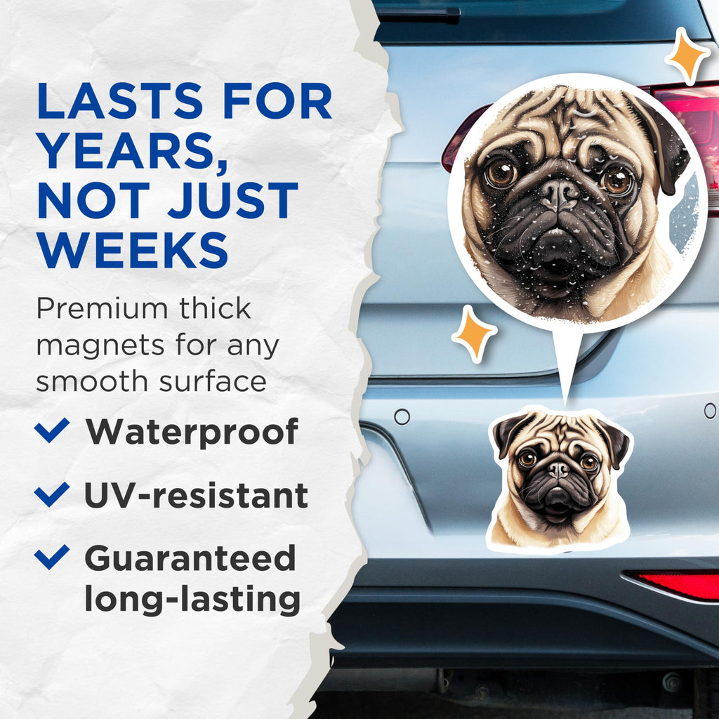 (2 Pack) Pug Dog Magnets - Cute Pet Owner Decor - Animal Lover Refrigerator Magnet - 5 Inches On Longest Side - Thick Durable Magnet - Made in USA - MAG30351