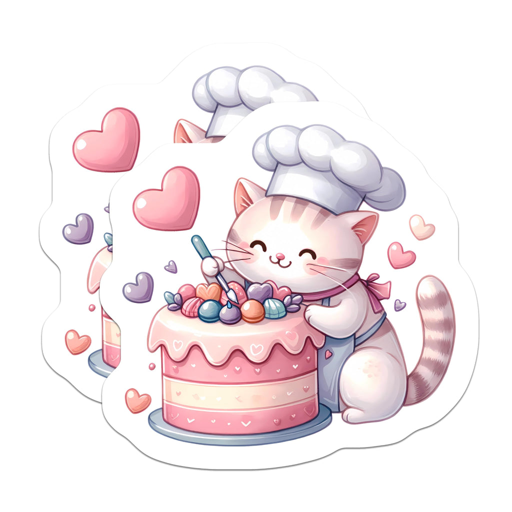 (2 Pack) Adorable Cat Chef Magnets - Sweet Baking Kitten Decor - Dessert Lover Fridge Art - Culinary Kitty Accent - 5 Inches On Longest Side - Thick Durable Magnet - Made in USA - MAG22144