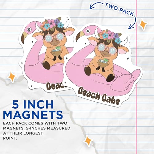 (2 Pack) Beach Babe Magnets - Cute Summer - Fun Cow - Tropical Decor - Vacation Vibes - Funny Animal - Kids Room - 5" On Longest Side - for Cars, Fridges, Toolboxes - Made in USA - MAG6878