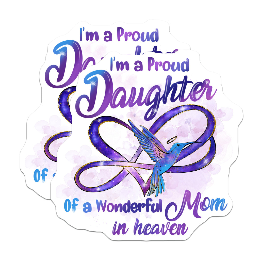 (2 Pack) Proud Daughter Mom in Heaven Magnets - Sympathy Remembrance Hummingbird - Celestial Mother Memorial Items - 5 Inches On Longest Side - Thick Durable Magnet - Made in USA - MAG37711