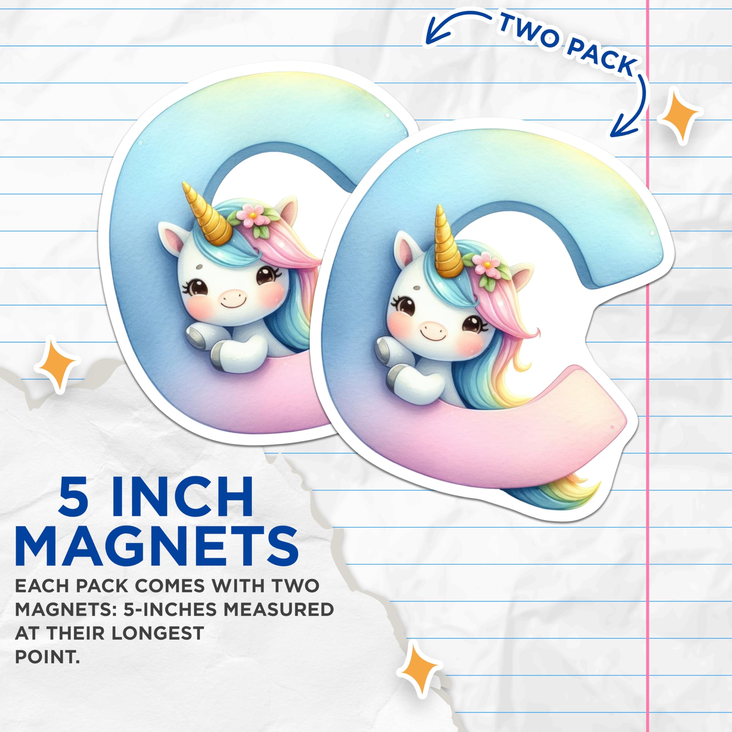 (2 Pack) Unicorn Letter C Magnets - Alphabet Initial - Cute Fridge Decor - 5" On Longest Side - Premium Magnet - for Cars, Refrigerators, Toolboxes, Lockers - Made in USA - MAG15696