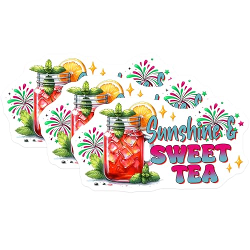 (3 Pack) Sunshine and Sweet Tea Decals - Iced Tea Drink - Summer Beverage Decal - 3 Inches On Longest Side - Easy Peel & Apply - Made in USA - 3MCS7075