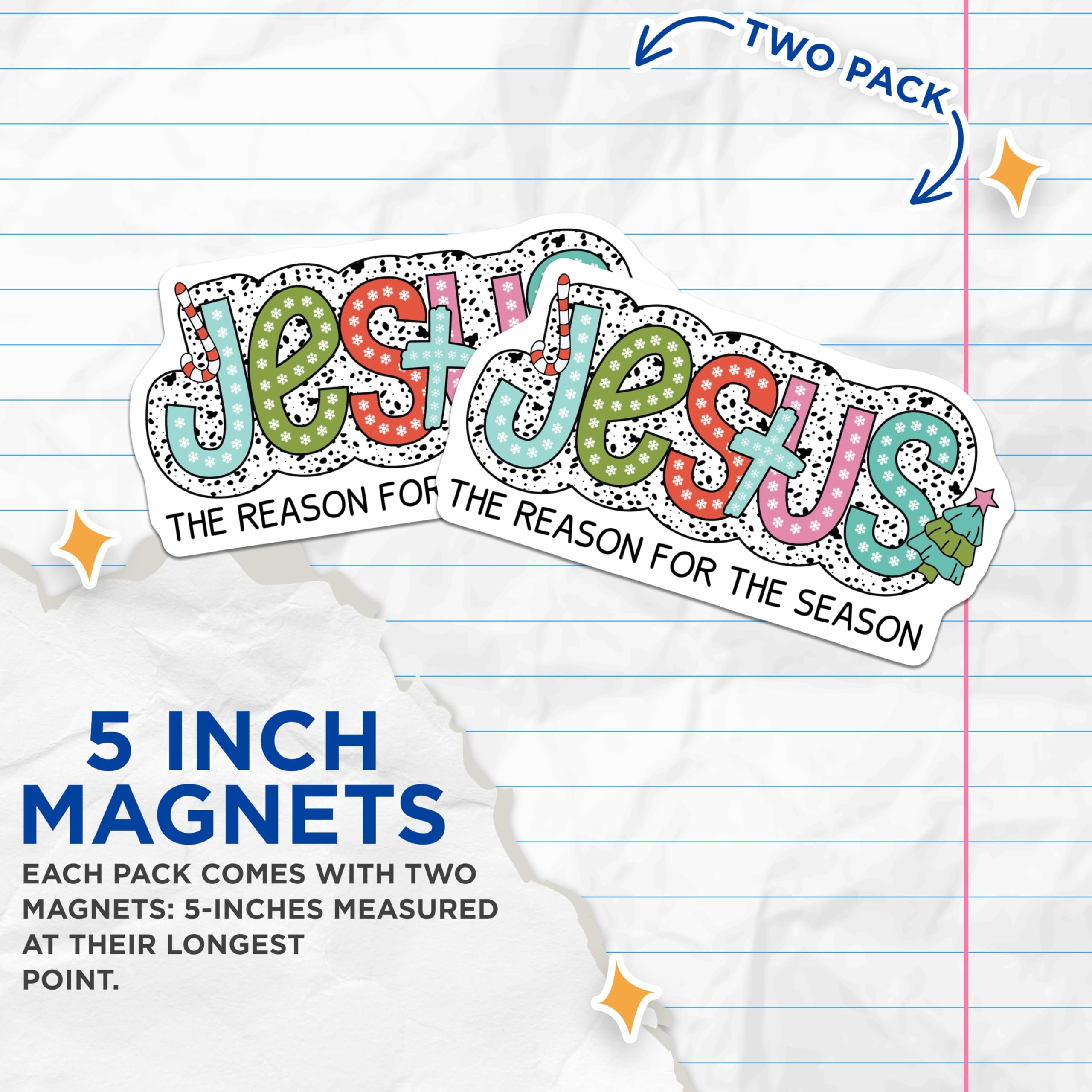 (2 Pack) Jesus Reason for Season Magnets - Christian Christmas Decor - Faith Based Holiday Refrigerator Magnet - 5 Inches On Longest Side - Thick Durable Magnet - Made in USA - MAG29460