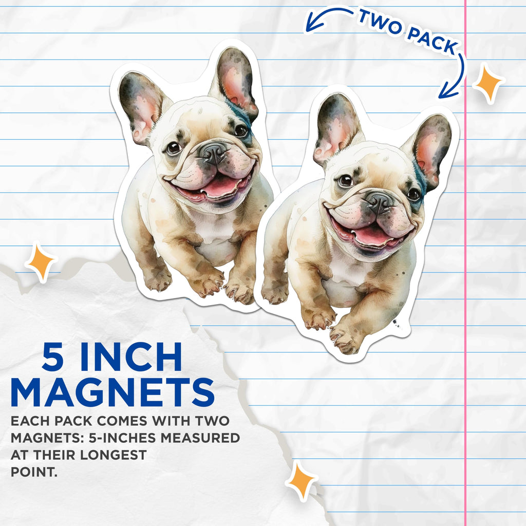 (2 Pack) French Bulldog Magnets - Cute Dog Magnets - Fridge Decoration - 5" On Longest Side - Premium Magnet - for Cars, Refrigerators, Toolboxes, Lockers - Made in USA - MAG14435
